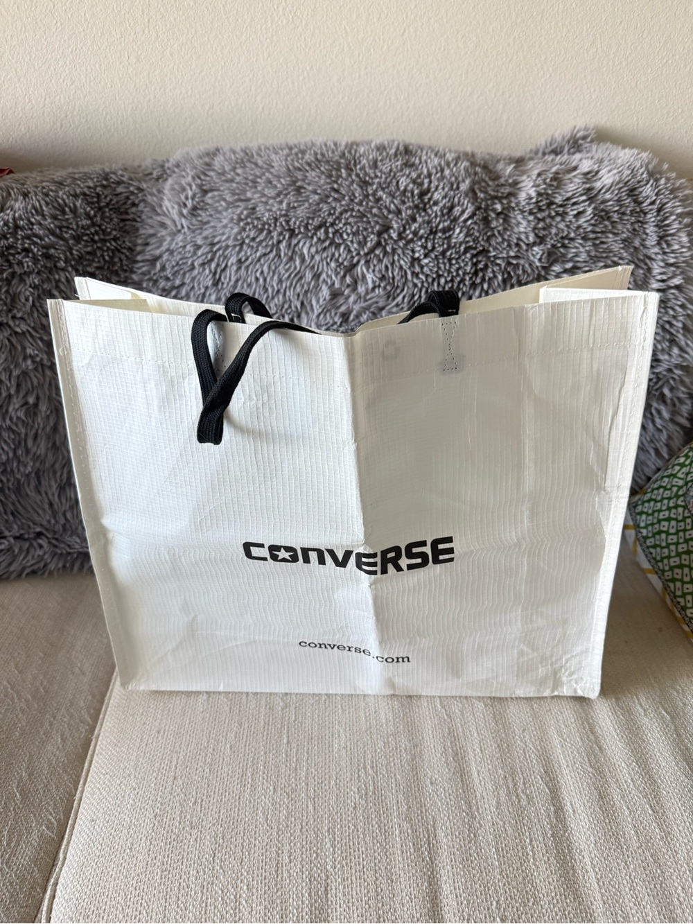 Converse Reusable Shopping Tote Bag – White with Black Handles